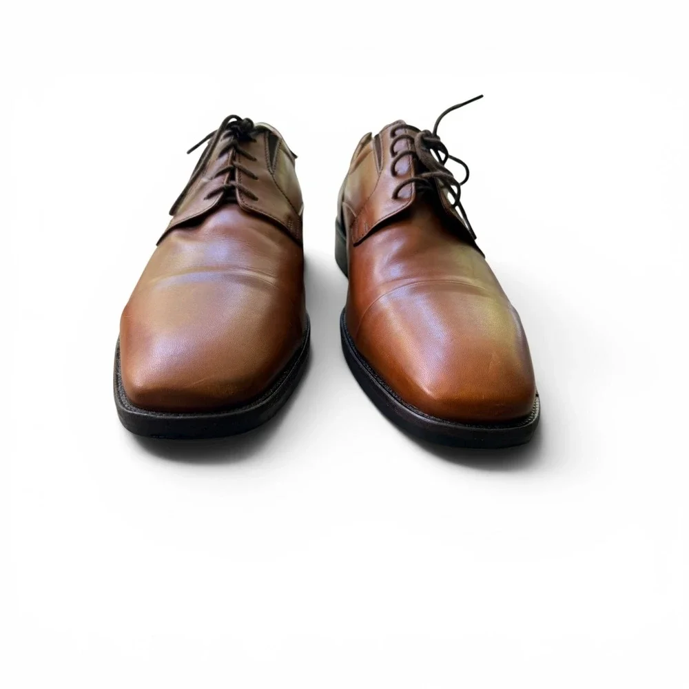 Johnston & Murphy Cap Toe Derby Mens 11 Tan Good Leather Sheepskin J&M Flex